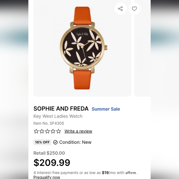 Sophie and Freda Gold and Orange Ladies Watch - Picture 1 of 3